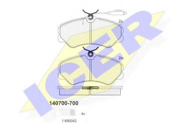 Комплект тормозных колодок, дисковый тормоз ICER 140700-700
