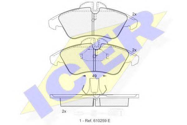 Комплект тормозных колодок, дисковый тормоз ICER 141104