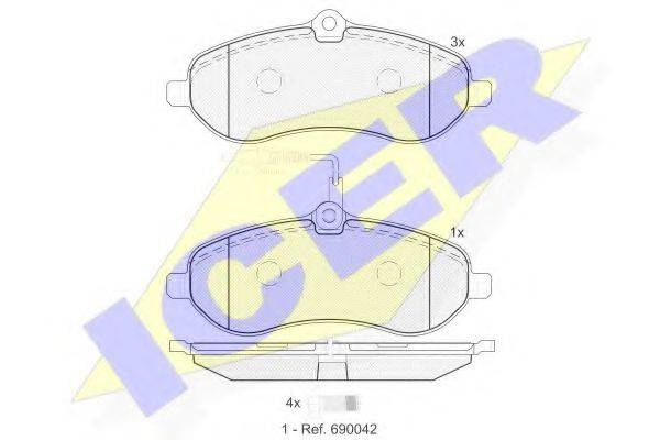 Комплект тормозных колодок, дисковый тормоз ICER 141802