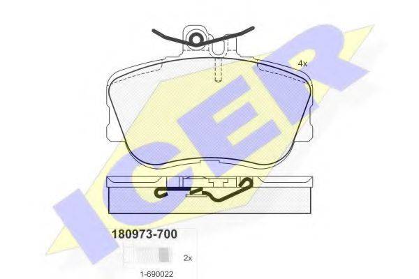Комплект тормозных колодок, дисковый тормоз ICER 180973-700