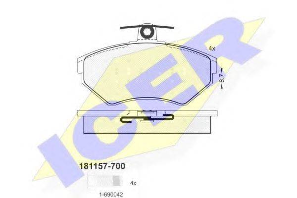 Комплект гальмівних колодок, дискове гальмо ICER 181157-700
