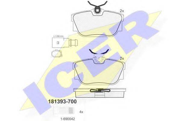 Комплект тормозных колодок, дисковый тормоз ICER 181393-700