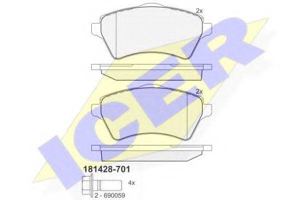 Комплект тормозных колодок, дисковый тормоз ICER 181428-701