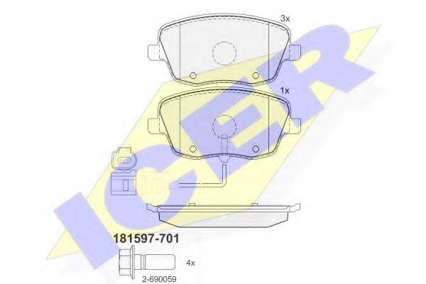 Комплект тормозных колодок, дисковый тормоз ICER 181597-701
