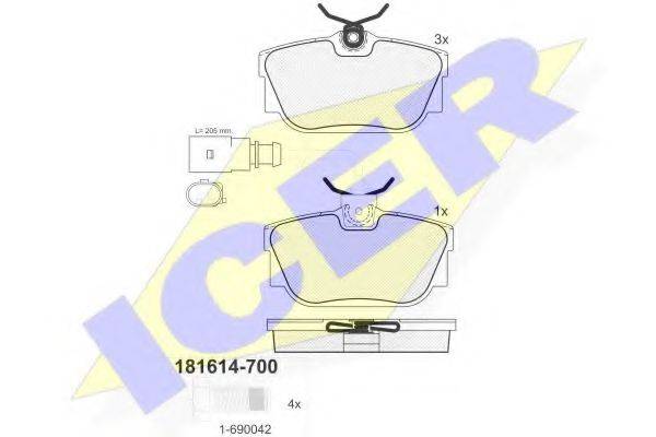 Комплект тормозных колодок, дисковый тормоз ICER 181614-700