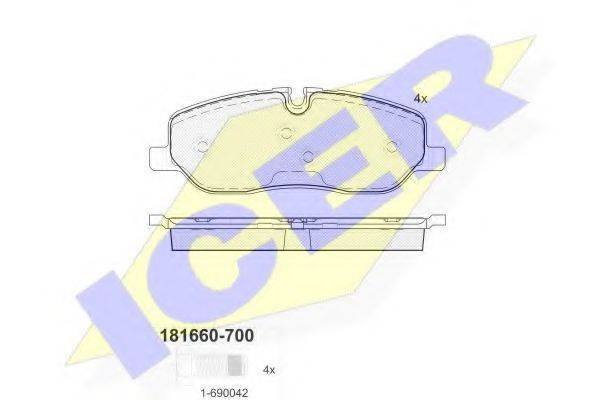 Комплект тормозных колодок, дисковый тормоз ICER 181660-700