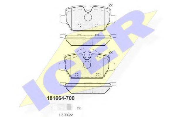 Комплект гальмівних колодок, дискове гальмо ICER 181664-700