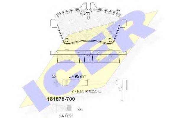 Комплект тормозных колодок, дисковый тормоз ICER 181678-700