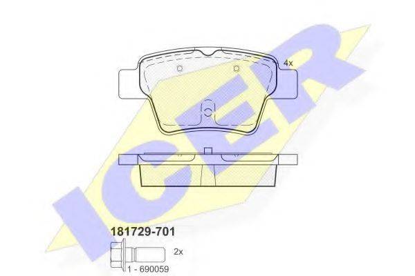 Комплект тормозных колодок, дисковый тормоз ICER 181729-701
