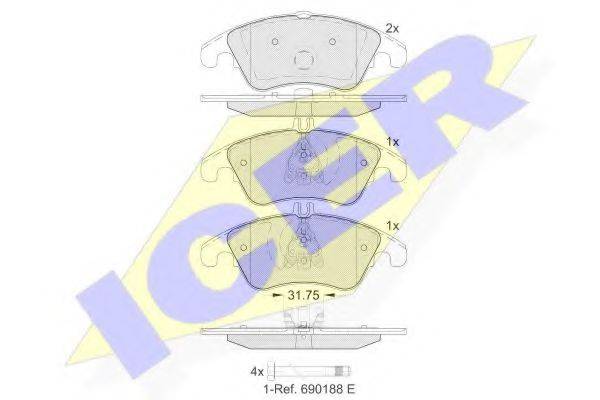 Комплект тормозных колодок, дисковый тормоз ICER 181865