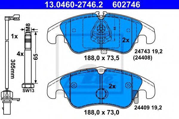 Комплект тормозных колодок, дисковый тормоз ATE 13.0460-2746.2
