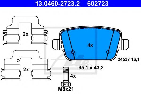 Комплект тормозных колодок, дисковый тормоз ATE 13.0460-2723.2