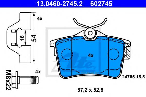 Комплект тормозных колодок, дисковый тормоз ATE 13.0460-2745.2
