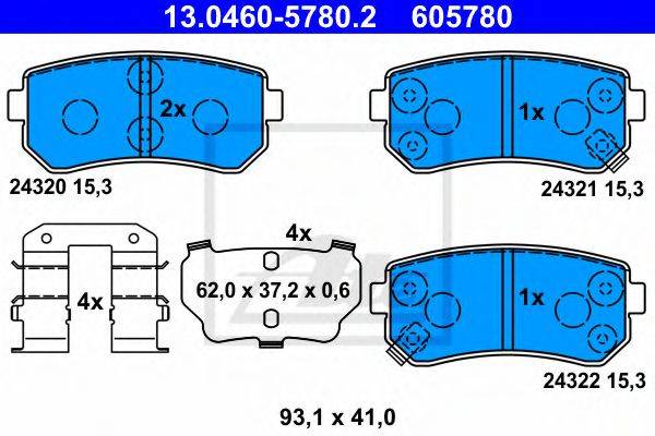 Комплект тормозных колодок, дисковый тормоз ATE 13.0460-5780.2