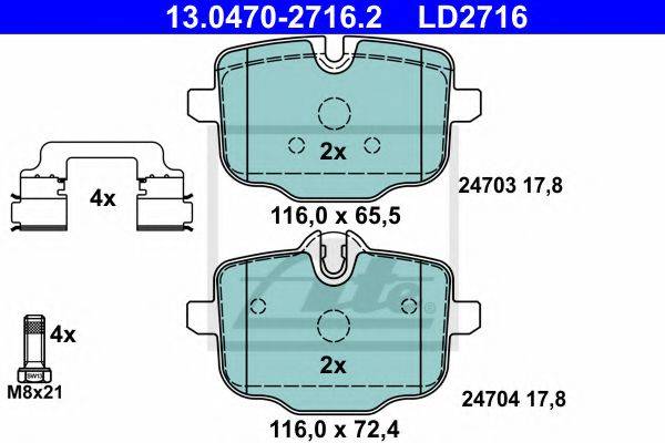 Комплект тормозных колодок, дисковый тормоз ATE 13.0470-2716.2