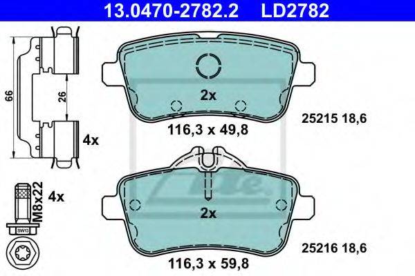 Комплект тормозных колодок, дисковый тормоз ATE 13.0470-2782.2