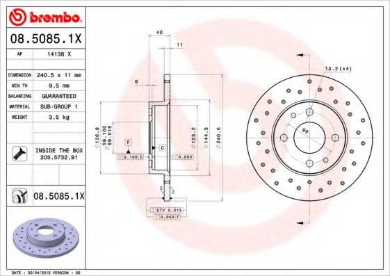 Тормозной диск BREMBO 08.5085.1X