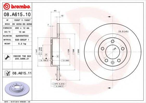 Тормозной диск BREMBO 08.A615.11