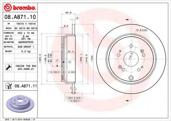 Тормозной диск BREMBO 08.A871.10