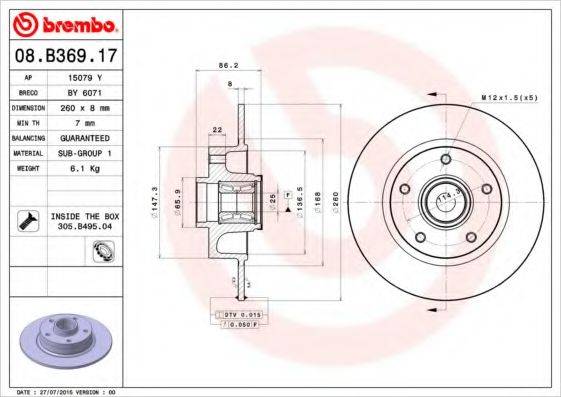 Тормозной диск BREMBO 08.B369.17