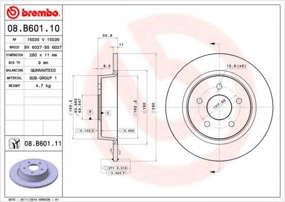 Тормозной диск BREMBO 08.B601.10