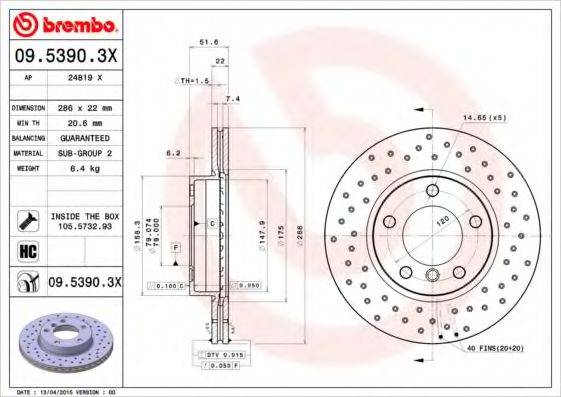 Тормозной диск BREMBO 09.5390.3X