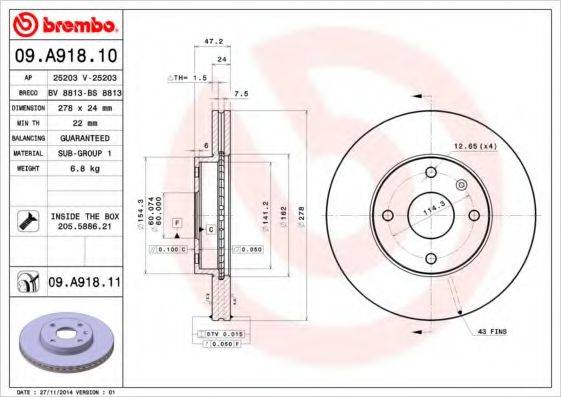 Тормозной диск BREMBO 09.A918.10