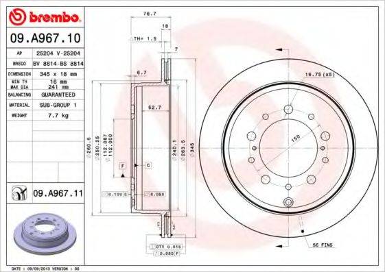 Тормозной диск BREMBO 09.A967.11