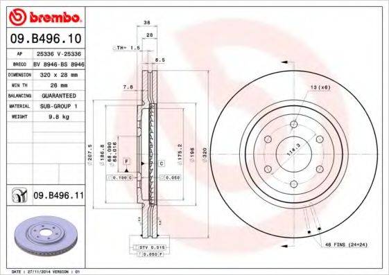 Тормозной диск BREMBO 09.B496.11