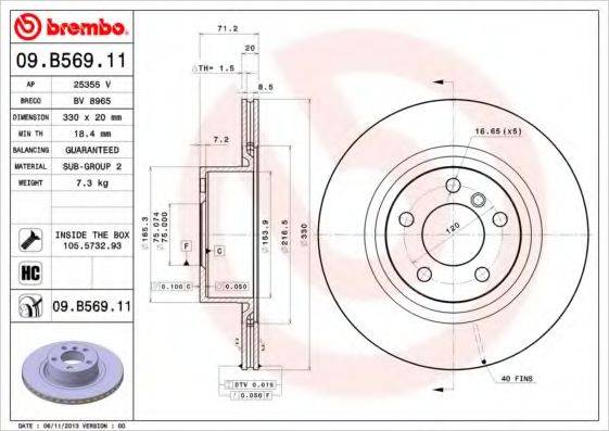 гальмівний диск BREMBO 09.B569.11