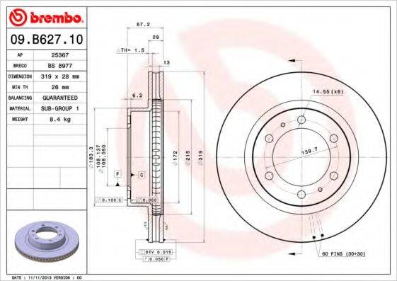 Тормозной диск BREMBO 09.B627.10