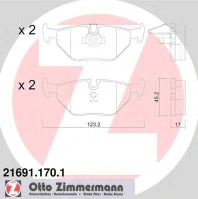 Комплект тормозных колодок, дисковый тормоз ZIMMERMANN 21691.170.1