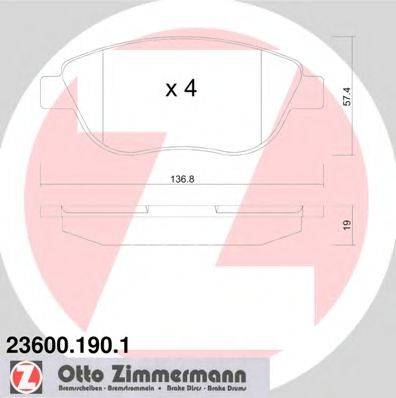 Комплект гальмівних колодок, дискове гальмо ZIMMERMANN 23600.190.1