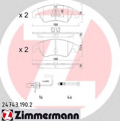 Комплект гальмівних колодок, дискове гальмо ZIMMERMANN 24743.190.2