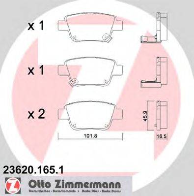 Комплект тормозных колодок, дисковый тормоз ZIMMERMANN 23620.165.1