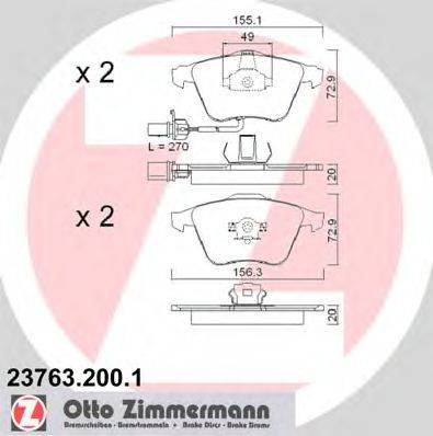 Комплект гальмівних колодок, дискове гальмо ZIMMERMANN 23763.200.1