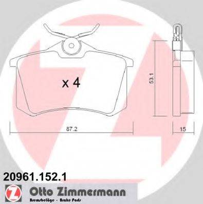 Комплект гальмівних колодок, дискове гальмо ZIMMERMANN 20961.152.1