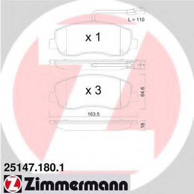 Комплект тормозных колодок, дисковый тормоз ZIMMERMANN 25147.180.1
